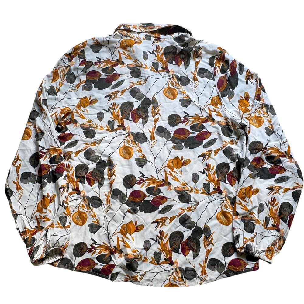 NWT Olivia Sky Winter Leaves Button Down Blouse Top Pintuck Size Large Rayon - Picture 6 of 9